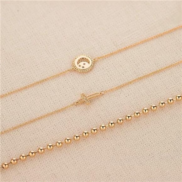Gold filled cross bracelet dainty chain adjustable CZ minimalist jewelry for wom - Picture 6 of 7
